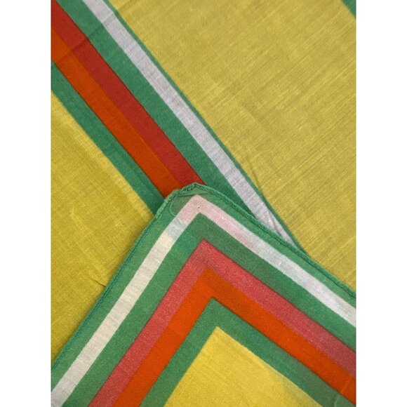 Vintage Yellow Striped Cotton Handkerchief With Green/Red/White Border Headwear - Picture 4 of 4
